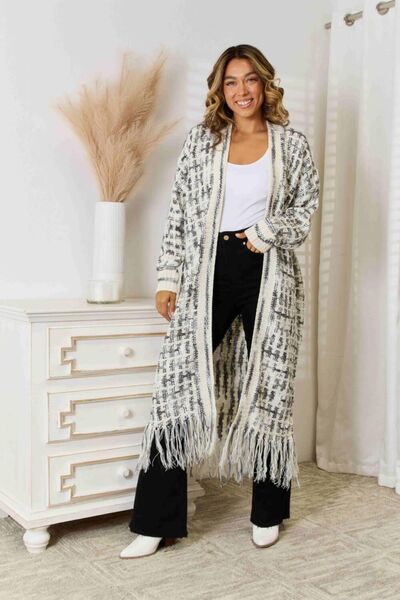 Infinite Multicolored Open Front Fringe Hem Cardigan