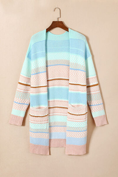 Stress Free Color Block Pocketed Dropped Shoulder Cardigan