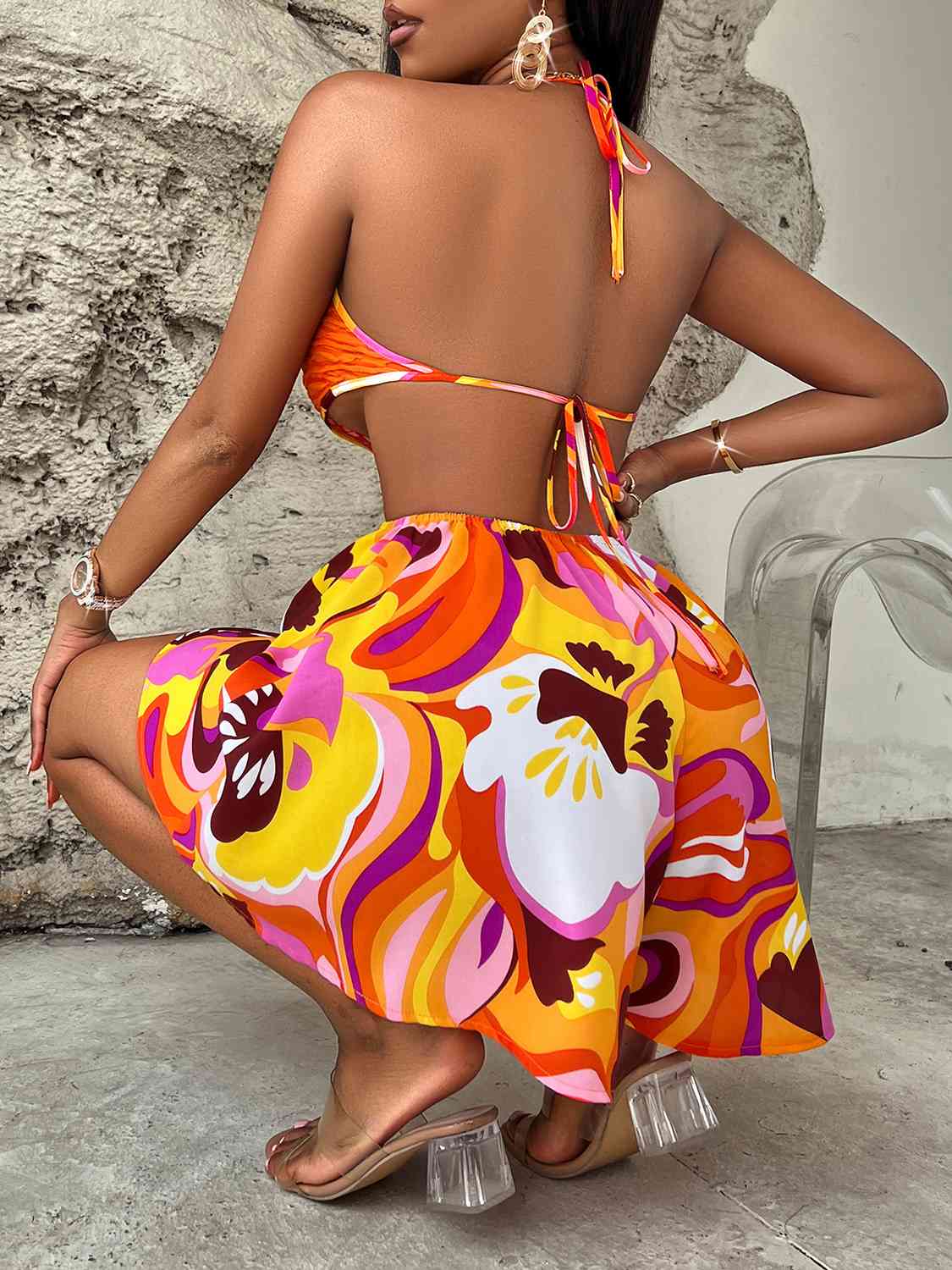 At The Bahamas Sleeveless Cutout Printed Mini Dress
