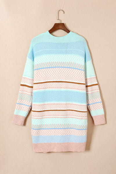 Stress Free Color Block Pocketed Dropped Shoulder Cardigan