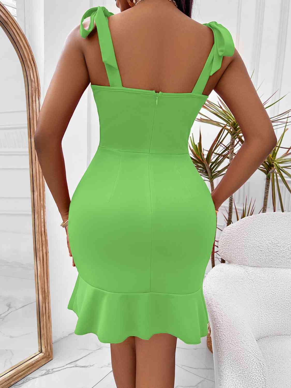 Sour Apple Sweetheart Neck Ruffled Dress