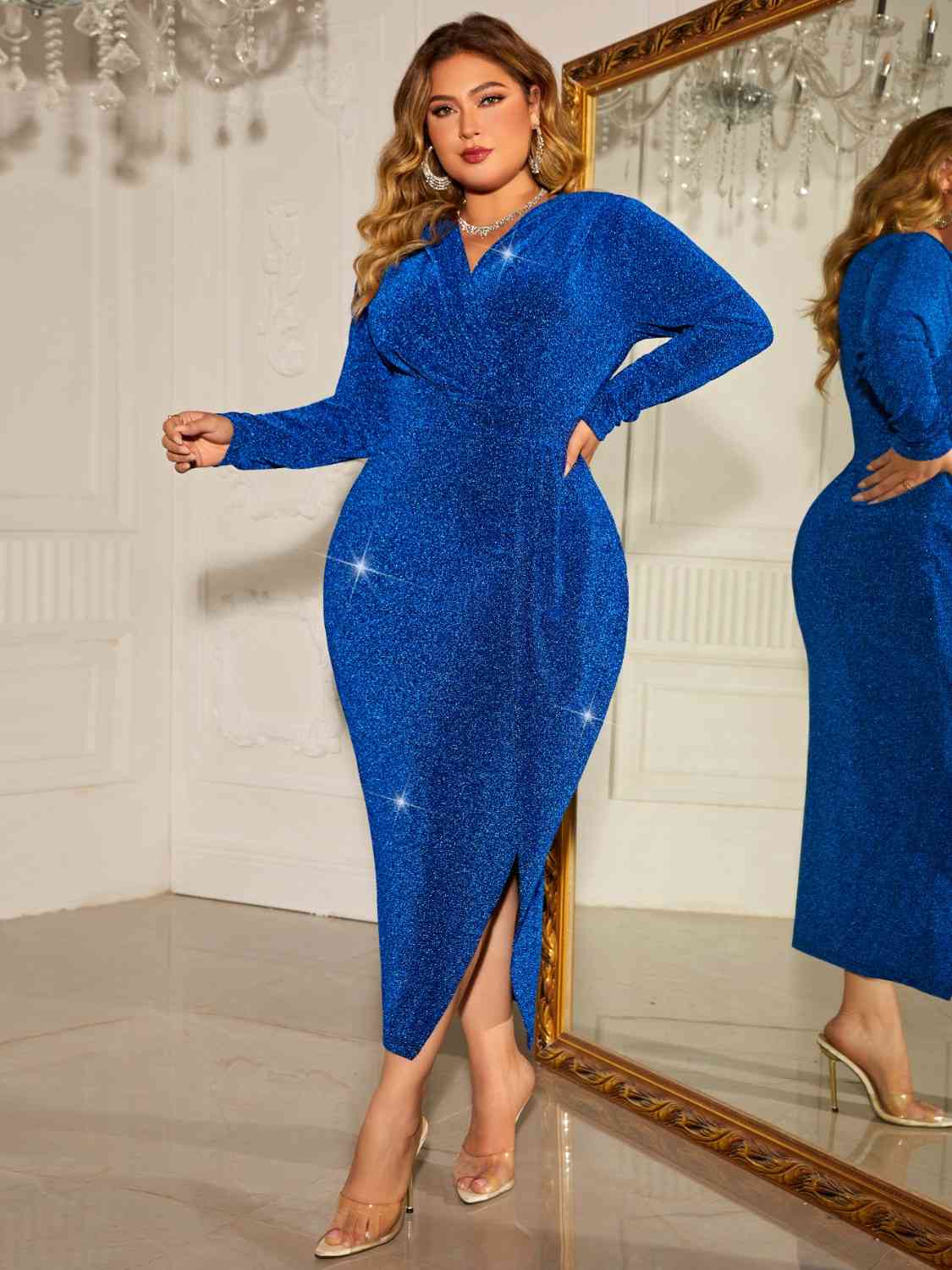 Plus Size Last Year Single Surplice Neck Slit Dress