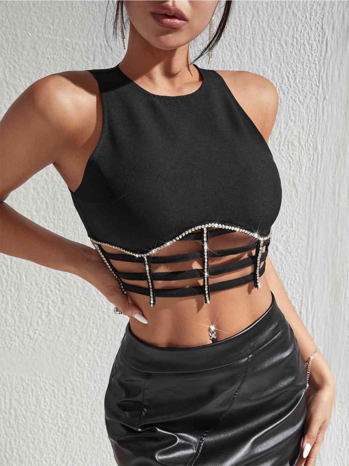 After Party Rhinestone Decor Crop Top
