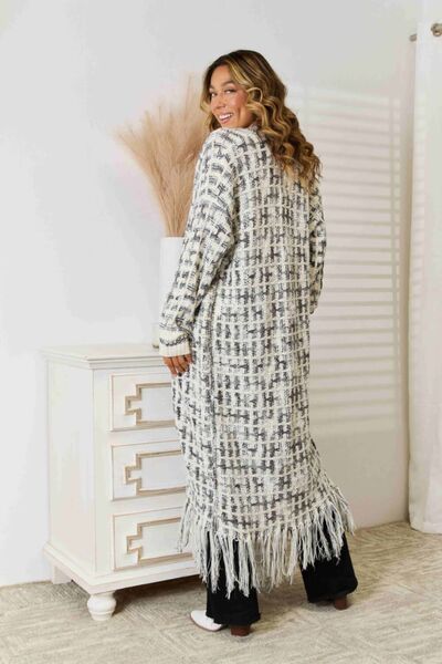 Infinite Multicolored Open Front Fringe Hem Cardigan