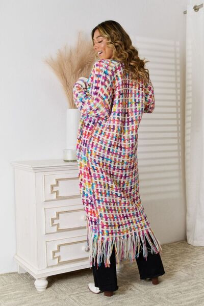 Infinite Multicolored Open Front Fringe Hem Cardigan