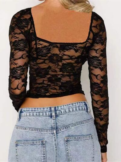 Special Surprise Lace Sweetheart Neck Long Sleeve T-Shirt