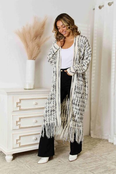 Infinite Multicolored Open Front Fringe Hem Cardigan