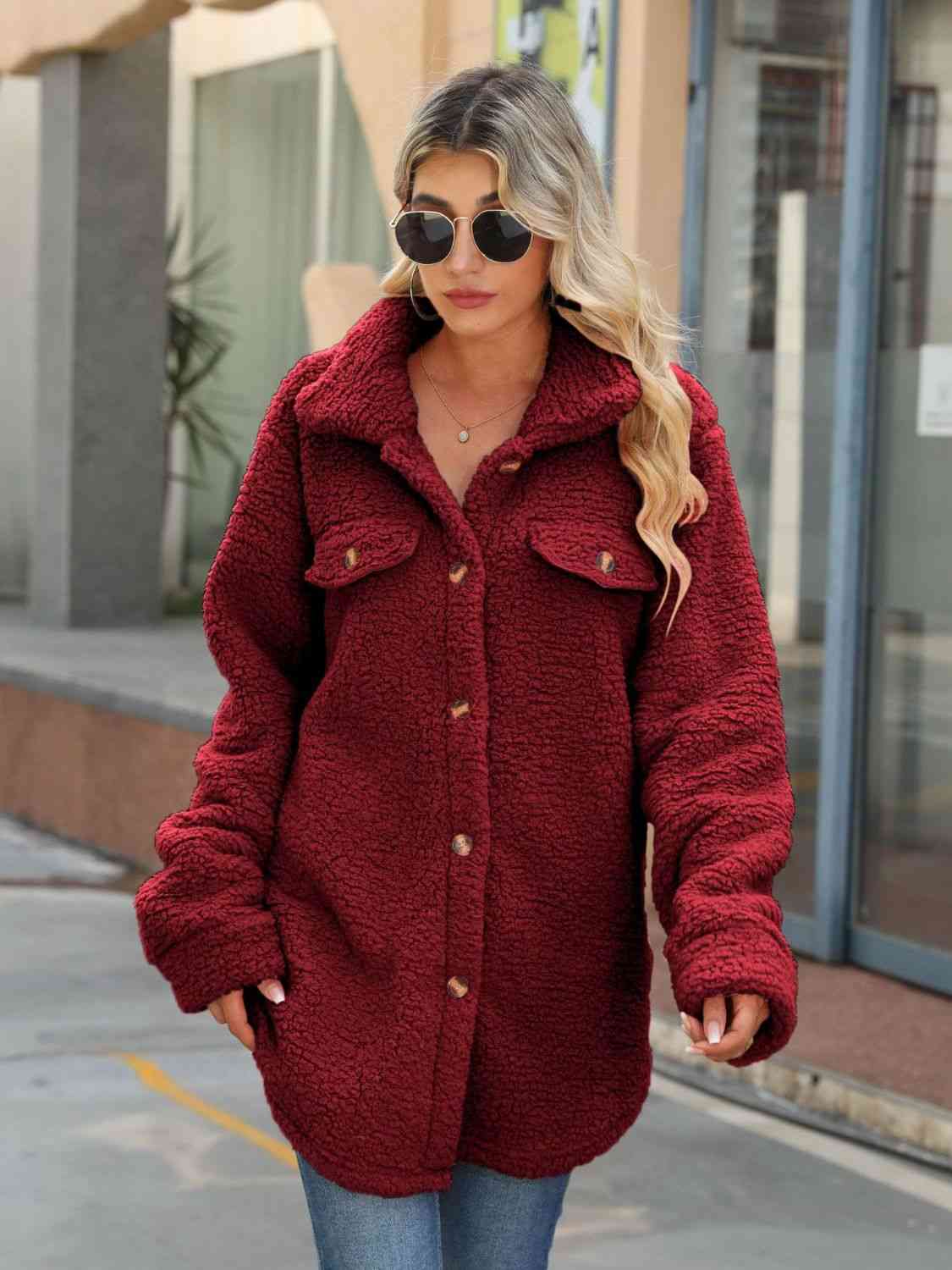 On Wednesday's We Wear Pink Button Down Collared Coat