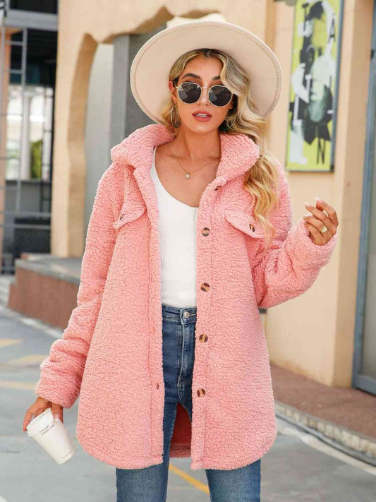 On Wednesday's We Wear Pink Button Down Collared Coat