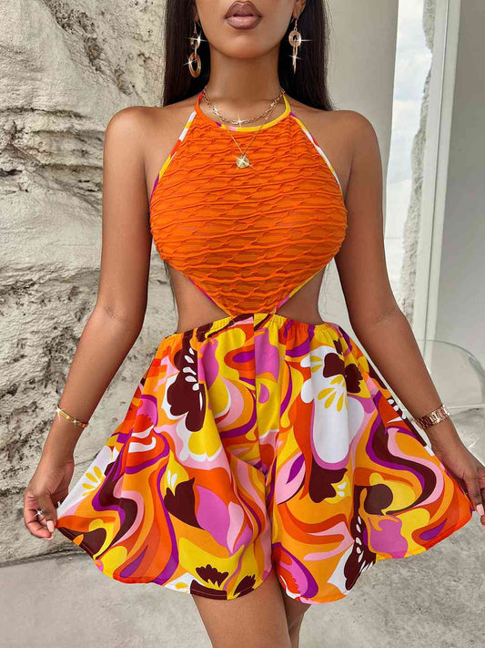 At The Bahamas Sleeveless Cutout Printed Mini Dress