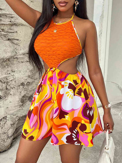 At The Bahamas Sleeveless Cutout Printed Mini Dress
