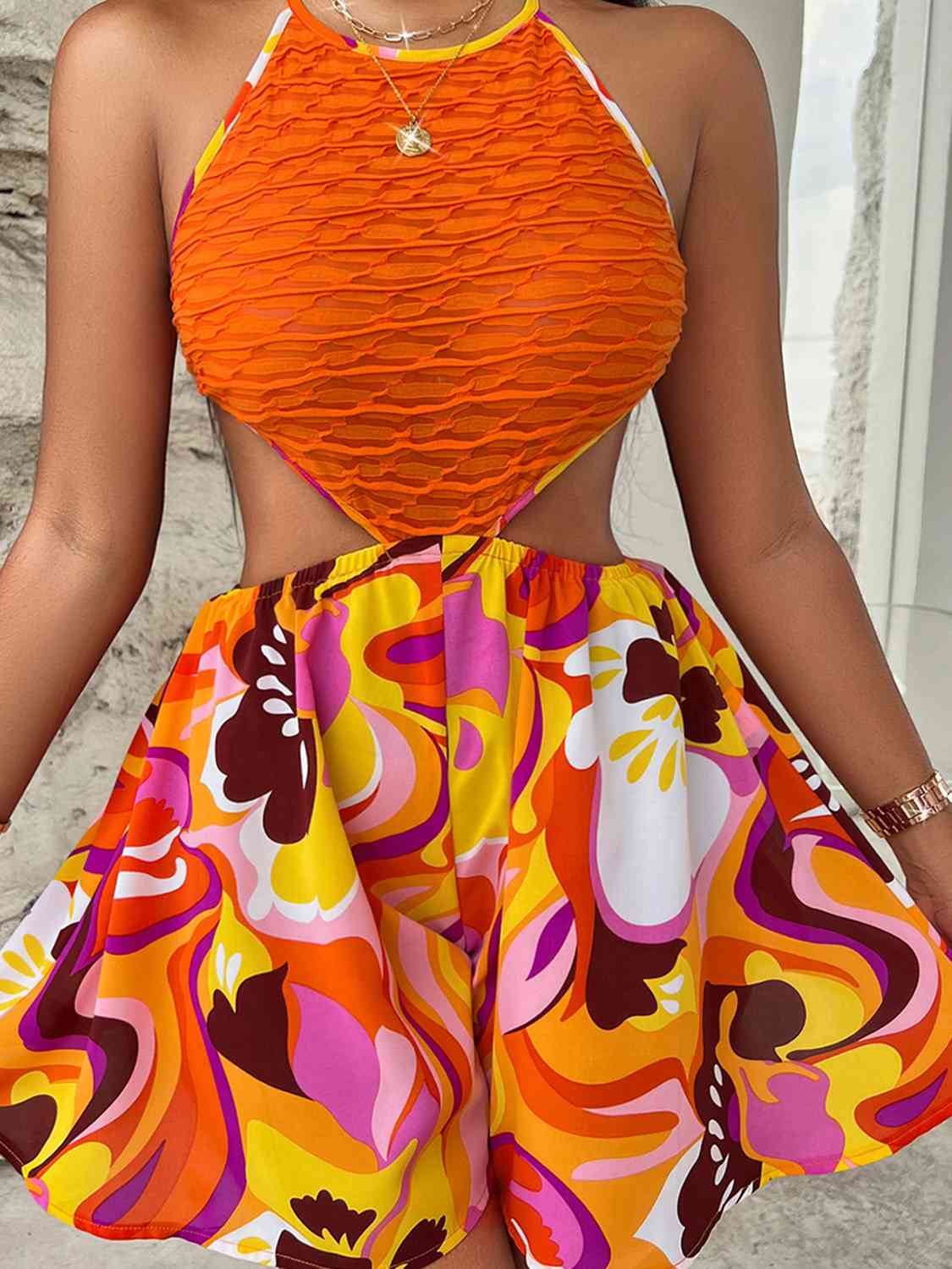 At The Bahamas Sleeveless Cutout Printed Mini Dress